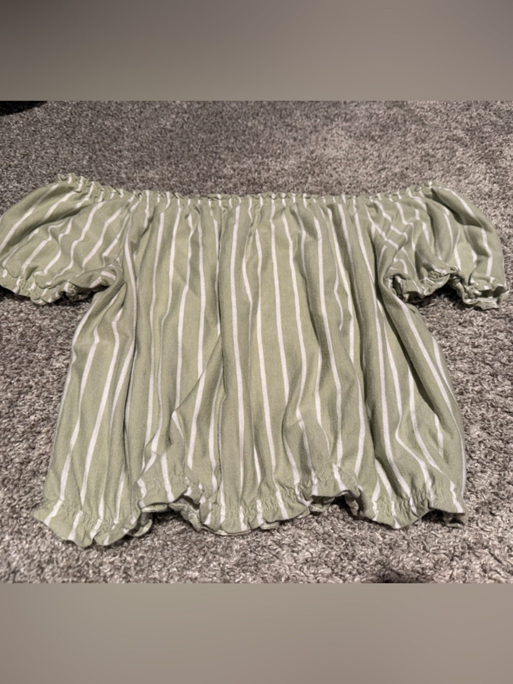 American Eagle Outfitters Sage Green & White Striped Off-Shoulder Top